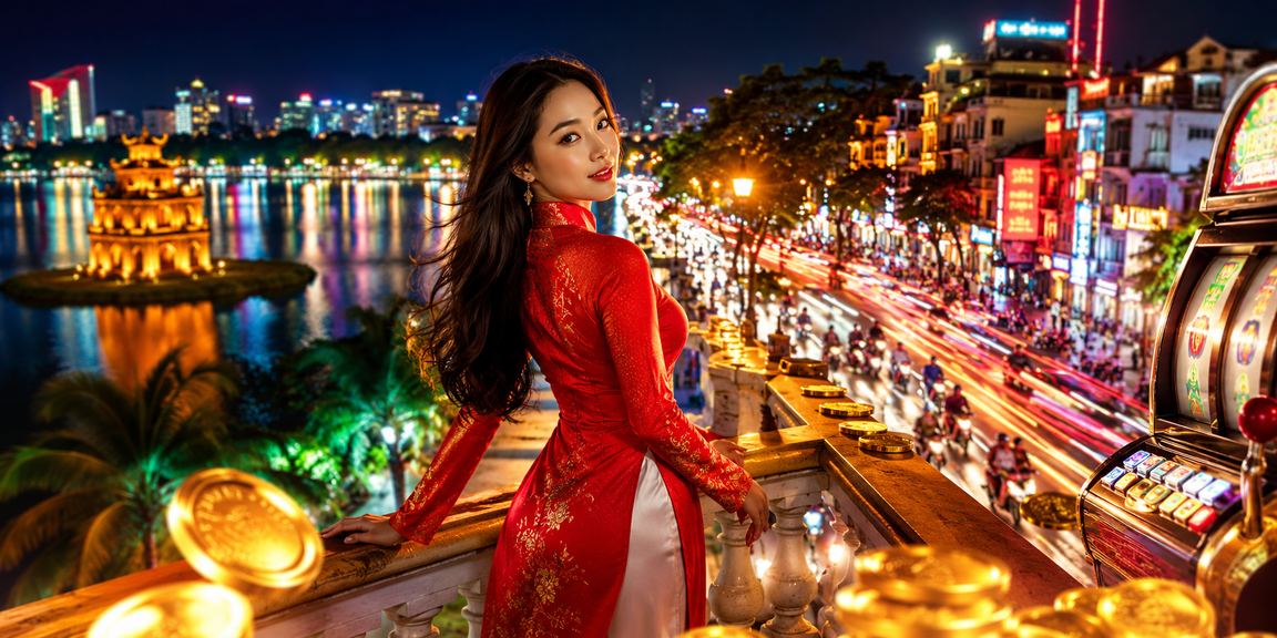 Chơi slot game trên điện thoại tại Hà Nội với trang phục áo dài truyền thống